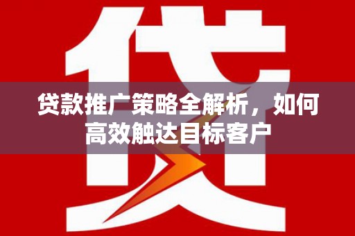 汝南贷款推广策略全解析，如何高效触达目标客户